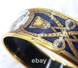 Hermes Enamel Bangle Cloisonné bracelet horse and rope pattern navy blue