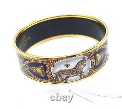 Hermes Enamel Bangle Cloisonné bracelet horse and rope pattern navy blue