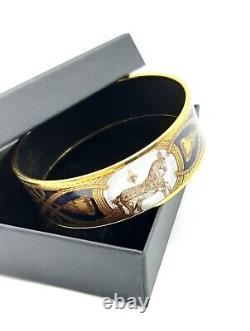 Hermes Enamel Bangle Cloisonné bracelet horse and rope pattern navy blue