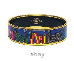 Hermes Enamel Bangle GM Belt Pattern Bracelet Blue Authentic 10700