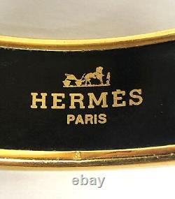 Hermes Enamel Bangle GM Belt Pattern Bracelet Blue Authentic 10700