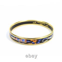 Hermes Enamel Bangle PM Cloisonne Bracelet Black, Blue, Gold Color