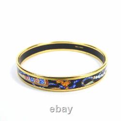 Hermes Enamel Bangle PM Cloisonne Bracelet Black, Blue, Gold Color