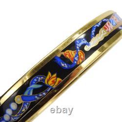 Hermes Enamel Bangle PM Cloisonne Bracelet Black, Blue, Gold Color