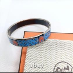 Hermes Enamel Bracelet Blue 66mm Diameter with Included Pouch Collectible