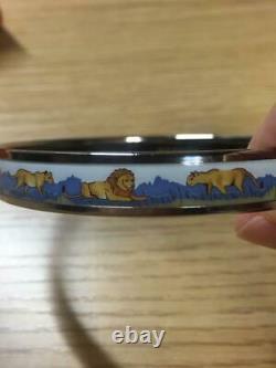 Hermes Enamel Cloisonne Bangle Bracelet Lion Printed Diameter 2.6 in. With Box