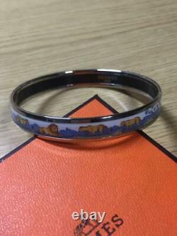 Hermes Enamel Cloisonne Bangle Bracelet Lion Printed Diameter 2.6 in. With Box