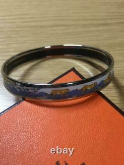 Hermes Enamel Cloisonne Bangle Bracelet Lion Printed Diameter 2.6 in. With Box