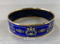 Hermes Enamel Cloisonne Bangle GM Bracelet Blue Gold Diameter 2.8 in
