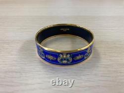 Hermes Enamel Cloisonne Bangle GM Bracelet Blue Gold Diameter 2.8 in