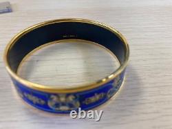 Hermes Enamel Cloisonne Bangle GM Bracelet Blue Gold Diameter 2.8 in