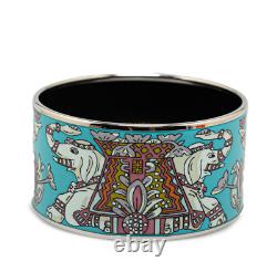 Hermes Enamel Cloisonné Elephant Wide Bangle Bracelet Blue Japan Used