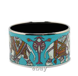 Hermes Enamel Cloisonné Elephant Wide Bangle Bracelet Blue Japan Used