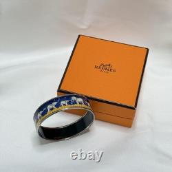Hermes Enamel Elephant Bangle Bracelet Blue Silver Used Excellent Auth No Box