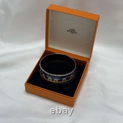 Hermes Enamel Elephant Bangle Bracelet Blue Silver Used Excellent Auth No Box