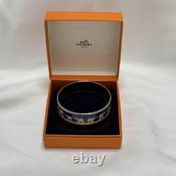 Hermes Enamel Elephant Bangle Bracelet Blue Silver Used Excellent Auth No Box