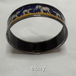 Hermes Enamel Elephant Bangle Bracelet Blue Silver Used Excellent Auth No Box