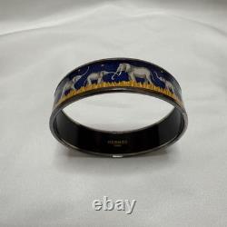 Hermes Enamel Elephant Bangle Bracelet Blue Silver Used Excellent Auth No Box