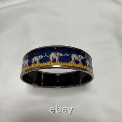 Hermes Enamel Elephant Bangle Bracelet Blue Silver Used Excellent Auth No Box