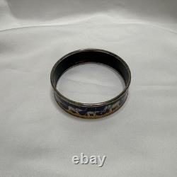 Hermes Enamel Elephant Bangle Bracelet Blue Silver Used Excellent Auth No Box