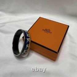 Hermes Enamel Elephant Bangle Bracelet Blue Silver Used Excellent Auth No Box