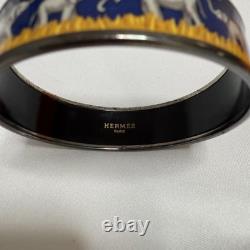 Hermes Enamel Elephant Bangle Bracelet Blue Silver Used Excellent Auth No Box