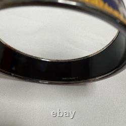 Hermes Enamel Elephant Bangle Bracelet Blue Silver Used Excellent Auth No Box