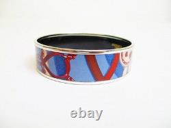 Hermes Enamel Email GM Logo Bangle Bracelet Blue 19cm