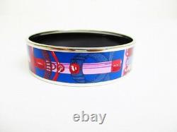 Hermes Enamel Email GM Logo Bangle Bracelet Blue 19cm