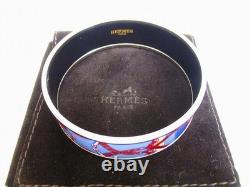 Hermes Enamel Email GM Logo Bangle Bracelet Blue 19cm