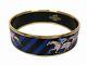 Hermes Enamel Emaile Bangle Bracelet Horse Blue X Gold With Box Jewelry