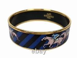 Hermes Enamel Emaile Bangle Bracelet Horse Blue x Gold with Box Jewelry