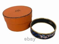 Hermes Enamel Emaile Bangle Bracelet Horse Blue x Gold with Box Jewelry