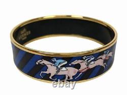 Hermes Enamel Emaile Bangle Bracelet Horse Blue x Gold with Box Jewelry