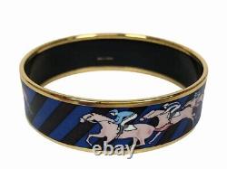 Hermes Enamel Emaile Bangle Bracelet Horse Blue x Gold with Box Jewelry