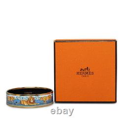 Hermes Enamel Emaile GM Cloisonné Lion Animal Bangle Bracelet with Box Blue