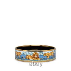 Hermes Enamel Emaile GM Cloisonné Lion Animal Bangle Bracelet with Box Blue