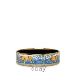 Hermes Enamel Emaile GM Cloisonné Lion Animal Bangle Bracelet with Box Blue