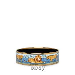 Hermes Enamel Emaile GM Cloisonné Lion Animal Bangle Bracelet with Box Blue