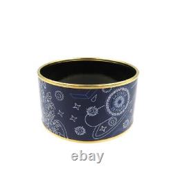 Hermes Enamel Emaile Pegasus Source Metal Navy x White Wide Bangle Bracelet