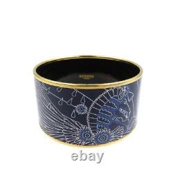 Hermes Enamel Emaile Pegasus Source Metal Navy x White Wide Bangle Bracelet