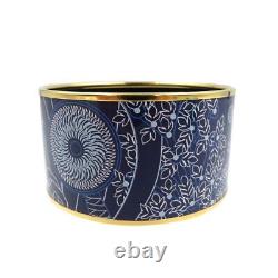 Hermes Enamel Emaile Pegasus Source Metal Navy x White Wide Bangle Bracelet