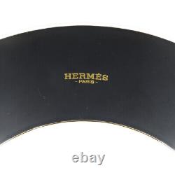 Hermes Enamel Emaile Pegasus Source Metal Navy x White Wide Bangle Bracelet