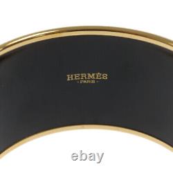 Hermes Enamel Emaile TGM Caleche Logo Wide Bangle Bracelet Blue x Gold