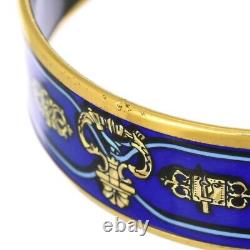 Hermes Enamel GM Bangle Bracelet Cloisonné Metal Blue Gold Color Women Jewelry