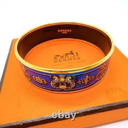 Hermes Enamel GM Bangle Bracelet Gold Plated Blue Accessory Authentic JAPAN