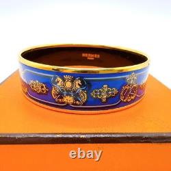 Hermes Enamel GM Bangle Bracelet Gold Plated Blue Accessory Authentic JAPAN
