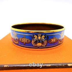 Hermes Enamel GM Bangle Bracelet Gold Plated Blue Accessory Authentic JAPAN