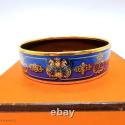 Hermes Enamel GM Bangle Bracelet Gold Plated Blue Accessory Authentic JAPAN