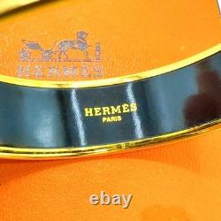 Hermes Enamel GM Bangle Bracelet Gold Plated Blue Accessory Authentic JAPAN